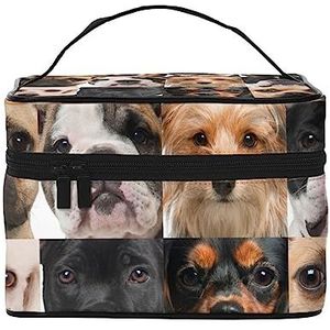 PEIXEN Honden gezicht patroon make-up tas cosmetische tas draagbare toilettas opslag organizer reizen make-up tas voor vrouwen, zwart, één maat, Zwart, Eén maat