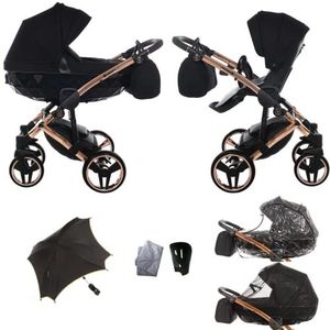 Nieuw! Originele Junama Diamond S-Line v2 Combikinderwagen 2in1 Exclusive Prams (03 zwart - koper)