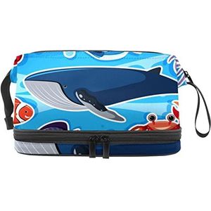 Grote capaciteit reizen cosmetische tas,Make-up tas,Waterdichte make-up tas Organizer, veel zeedieren, Meerkleurig, 27x15x14 cm/10.6x5.9x5.5 in
