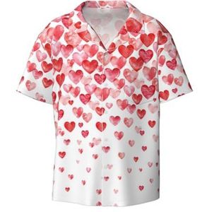 ZEEHXQ Geometrische Bloemen Patroon Print Mens Casual Button Down Shirts Korte Mouw Rimpel Gratis Zomer Jurk Shirt met Zak, Vallende rode harten, XL