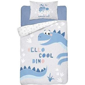 Kinderbeddengoed dekbedovertrek 2-delig set 100x135 cm + 1 kussensloop 50/50% bamboevezel/katoen dinosaurus blauw grijs - 3277B Öko-Tex