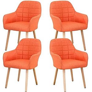 GEIRONV Eetkamerstoelen Set van 4, zachte stof kussen rugleuning appartement balkon stel stevige hout benen woonkamer fauteuil Eetstoelen (Color : Orange)