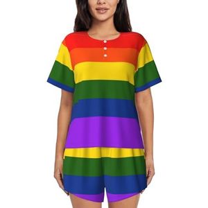 RIVETECH Pyjama met regenboogvlag en print voor dames met korte mouwen - comfortabele korte sets, nachtkleding met zakken, Zwart, S