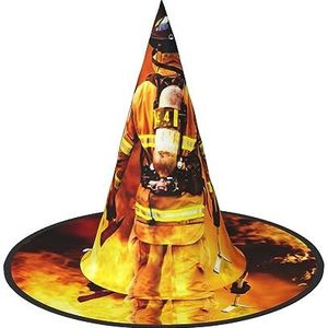 EdWal Boeiende Halloween-hoed: griezelige heks en tovenaar feestpet, voor Halloween feestdecoratie - brandweerman vlam