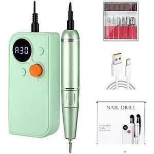 Nagelvijl elektrisch, 30000 rpm oplaadbare nagelboormachine for gepolijste peeling met lcd-scherm, geluidsarme nagelboorschuurmachine for gelnagels(30000RPM101-Green-A)