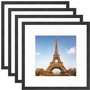 YEEPHAN 30 x 30 cm Vierkante zwarte fotolijst met houder voor 20 x 20cm fotolijst, 30,5 x 30 cm zwarte lijsten gemaakt van massief hout met plexiglas voorkant voor wandmontage, pak van 4