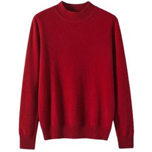 Wollen elegante gebreide truien dames mock hals effen basics pullover herfst winter gebreide kleding, Rood, XL