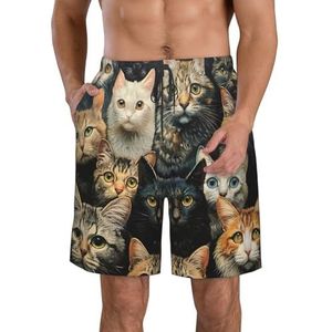 MGGAklp Casual shorts voor heren, met kattenprint, elastische taille, trekkoord, lichtgewicht, outdoor, zomer, strandshorts, Wit, S