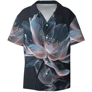 EdWal 3D Bloemenprint Heren Korte Mouw Button Down Shirts Casual Losse Fit Zomer Strand Shirts Heren Jurk Shirts, Zwart, XL