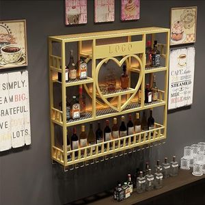 Wijnrek Wandmontage met Led Licht, Metalen Hangende Wijnglashouder, Moderne Bar Drijvende Wijnfles Rack Opslag Planken voor Thuis Bar Eetkamer Cafe