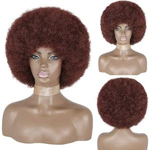 Pruik Feest Dames Zachte Afro-pruik 70s Voor Vrouwen Afro Kinky Curly Hair Wigs Natuurlijke Korte Afro-krullende Pruik Pruiken Dagelijks Gebruik Heren (Color : Brown, Size : A)