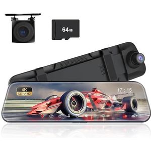 Dash Cam Spiegel Dual Dash Cam FHD Achteruitkijkspiegelcamera Slimme Rijassistent Met 10 ""IPS Volledig Touchscreen Camera Voor En Achter 4K + 64G Dashcam