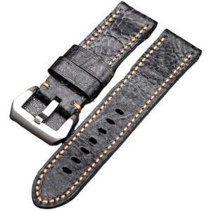 Handgemaakte Lederen Horlogeband 20 21 22 23 24 26MM Verdikte Heren Eerste Laag Koeienhuid Zachte Vintage Band Compatibel Met PAM 111 441 (Color : Grey black buckle, Size : 23mm)