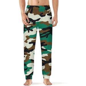 Groen Zwart Camouflage Patroon Mannen Pyjama Broek Zachte Lounge Bottoms Met Pocket Slaap Broek Loungewear