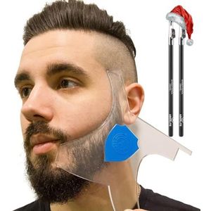 Aberlite Baardshaper Lineup Lineup gereedschap met kapperpotlood (wit) – lange randen | antislip – het ultieme baardvormgereedschap (blauw)
