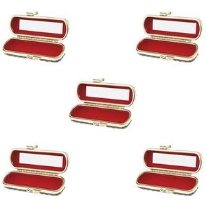 Lederen Lipstick Lipgloss Case Opbergdoos Balsem Houder met Spiegel Zwart, 5 Set (zwart), as described, als beschrijving