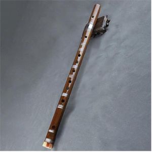 Bamboe Dwarsfluit Geschikt Voor Beginners Bruine bamboefluit rechtopstaand met transparant snaar Chinees handgemaakt houtblazersinstrument