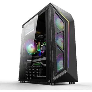 Mid-Tower ATX/M-ATX/ITX Computerbehuizing, Gehard Glazen Paneelrooster Voorpaneel, Verticale GPU-beugel RGB-modus(Black)