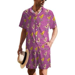 Chicks patroon Hawaiiaanse pak voor heren, set van 2 stuks, strandoutfit, shirt en korte broek, bijpassende set