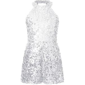 NUOYIXUAN Gymnastiek Balletdansshorty Halkousen met glanzende pailletten, voor kinderen, jazz, jazz voor dansoptredens (zilver, 12)