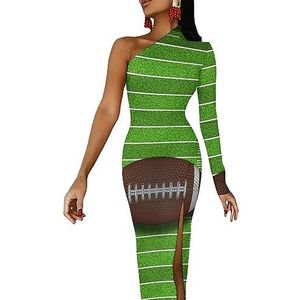 Rugby American Football Field Zomer Maxi Jurk Voor Vrouwen Half Mouw Lange Jurk Slanke Split Avondjurken S