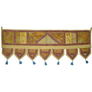 Indiase traditionele patchwork ontwerp katoen deur opknoping etnische geborduurde deur venster Valance tapijt 42 door 16 inch geel