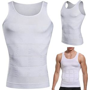 Afslanken T-shirt voor heren, maat kleur, shapewear, spiershirt, ondergoed gebruikt bij problemen met de wervelkolom, hernia, gynaecomastie, drukvrij, wit, L/XL