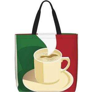 ZaKhs Koffie Italiaanse Vlag Print Vrouwen Tote Bag Grote Capaciteit Boodschappentas Mode Strand Tas Voor Werk Reizen, Zwart, Eén maat