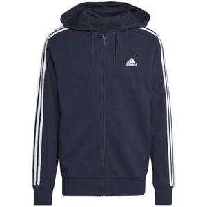 adidas Heren Essentials French Terry 3-Stripes Full-Zip Hoodie, Legend Ink/White, XXL