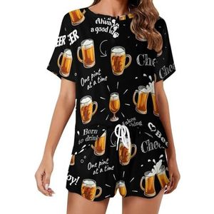 Beer Glazen Cups Zachte Womens Pyjama Korte Mouw Pyjama Loungewear met Zakken Gift voor Thuis Strand L