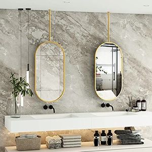 Wandspiegels Badkamerspiegels Plafond opknoping ovale spiegel, goud creatieve decoratieve spiegel ijdelheid make-upspiegel voor thuis of hotel - met metalen frame en giek - drijvende badkamer spiegel