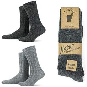GoWith Alpaca wollen sokken voor dames en heren, 2 paar, thermische sokken voor wandelen en kamperen, fijn gebreid, dikke merinowol, laarssokken, warm, beige, bruin, grijs, donkergrijs, maat 36-8,