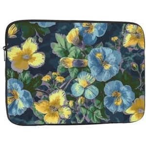 NKQSOAUH Laptophoes tas 13 inch schokbestendige blauwe en gele bloemen laptophoes waterbestendige aktetas voor mannen vrouwen, zwart