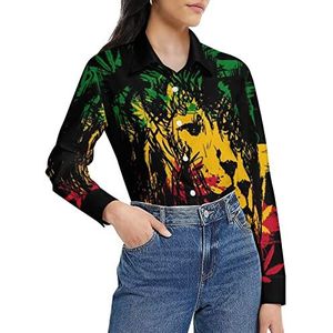 Rasta Lion Damesshirt met lange mouwen en knoopsluiting, casual werkshirts, tops, S