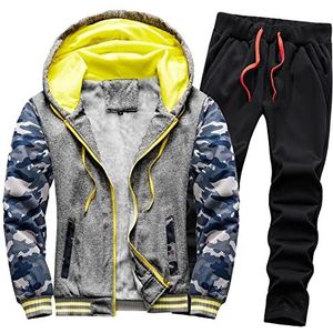 Fleece joggingpak voor heren, warm trainingspak voor de winter, oversized sportpak + sportbroek, vrijetijdspak voor heren, joggingpak van katoen, huispak, jumpsuit, joggingpak voor herfst, XL