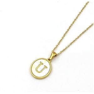 Dames ronde 18K gouden schelp roestvrijstalen alfabet ketting titanium staal 26 Engelse alfabet hanger sieraden (Style : U)