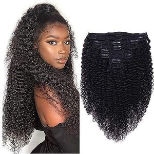 Clip-in haarextensions Curly Clip in Hair Extensions Echt haar for zwarte vrouwen - 8 Stuks/set #1B Double Weft Brazilian Remy Human Hair Clip in Extensions Dik tot einde Clip-in-extensies (Size : 16