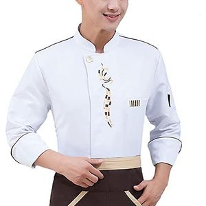 YWUANNMGAZ Unisex restaurant keuken koken chef-kok jas, cafe sushi ober werkkleding, casual lange mouwen chef-kok jassen overall outfit (kleur: wit, maat: A (M))