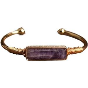 Vrouwen Flash Labradoriet Steen Open Manchet Polsband Armband Natuurlijke Edelstenen Goud Koper Bangle Sieraden Gift (Color : Purple Quartz)