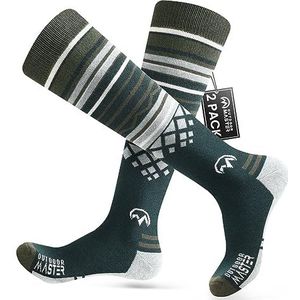 OutdoorMaster Set van 2 uniseks skisokken van merinowol voor mannen/vrouwen (OTC) antislip manchetontwerp, thermische sokken voor winter, snowboarden