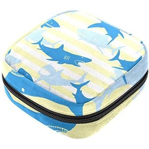 Maandverband Opbergtas, Vrouwelijke Product Pouches Draagbare Periode Kit Tas voor Meisjes Vrouwen Dames Geel Strepen Shark, Meerkleurig, 4.7x6.6x6.6 in/12x17x17 cm