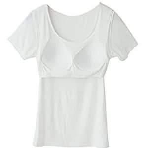 Ingebouwde BH Tops Vrouwen Losse Pasvorm Korte Mouw Dragen Zomer Bh Ademende Lounge T-Shirts,White-M