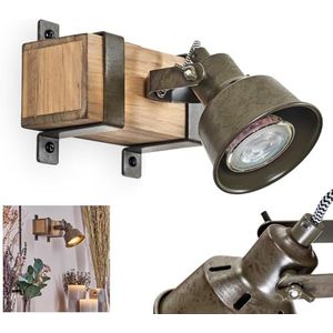 HOFSTEIN wandlamp Pehefito, wandlamp van metaal/hout in groen/grijs/natuur, industrieel design armatuur met verstelbare spot, 1-lichts, 1 x GU10, zonder gloeilamp