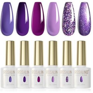 ROSALIND UV nagellak Purple, 6 kleuren Dark Purple Glitter Soak-Off UV LED Gel Polish voor vrouwen Home DIY Nail Art Manicure Salon