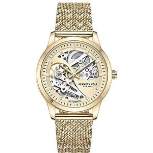 Kenneth Cole Dameshorloge, luxe horloge voor dames, roestvrij stalen horloge, automatisch zelfopwindend, waterbestendig, slank design, analoog horloge met skelet wijzerplaat, Goud, modern