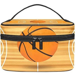 Make-up Organizer Bag, Travel Makeup Bag Organizer Case Draagbare Cosmetische Tas voor Vrouwen en Meisjes Toiletartikelen Basketbal Veld Oranje, Meerkleurig, 22.5x15x13.8cm/8.9x5.9x5.4in