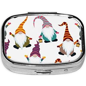 Mini vierkante pillendoos, medicijnorganizer, kerst, grappige kabouters, draagbare EHBO-doos, reispillendoos met 2 vakken, kleine pillendoos voor zak of portemonnee