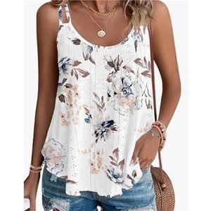 Badpakcover-up for dames, casual zomerjurkcover-up, spaghettibandjes met oogjes en kapmouwen(White flower,XXL)