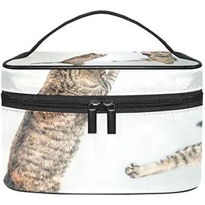 Jump Cat make-up organizer tas, reismake-up tas organizer case draagbare cosmetische tas voor vrouwen en meisjes toiletartikelen, Meerkleurig, 22.5x15x13.8cm/8.9x5.9x5.4in
