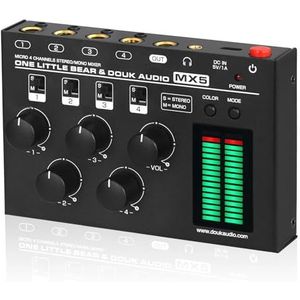 Geluidsmixconsole Kleine Beer MX5 Mono/Stereo 4 Kanaals Audio Mixer Ultra Low-Noise Line Mixer 6.35/3.5mm LED Niveaumeter for thuis/Studio Stream miljoenen nummers